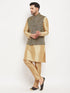 Vastramay Men's Black Ethnic Jacket With Rose Gold Silk Blend Kurta and Pant Style Pyjama Set